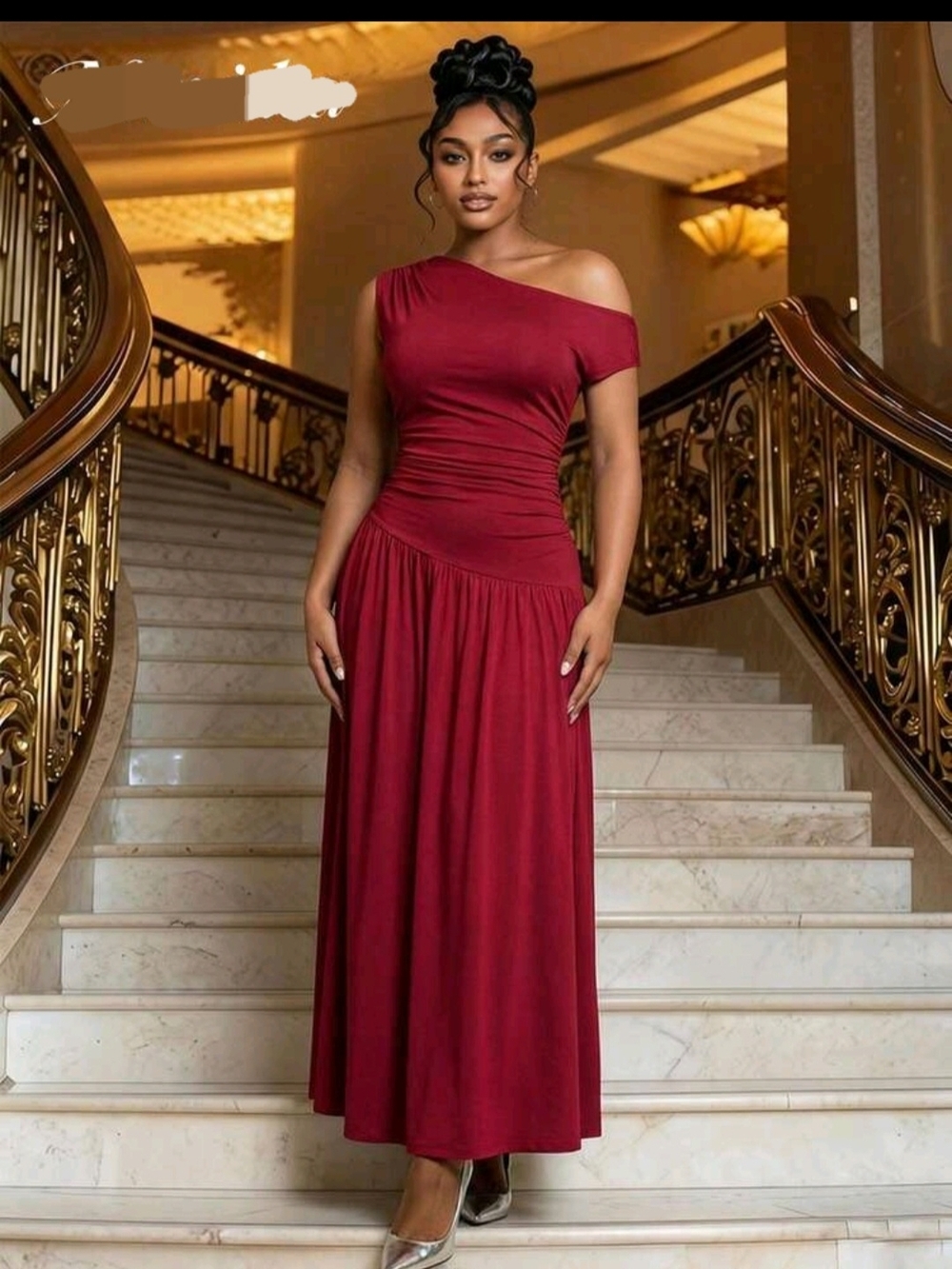 Off-Shoulder Burgundy Women's Maxi Dress